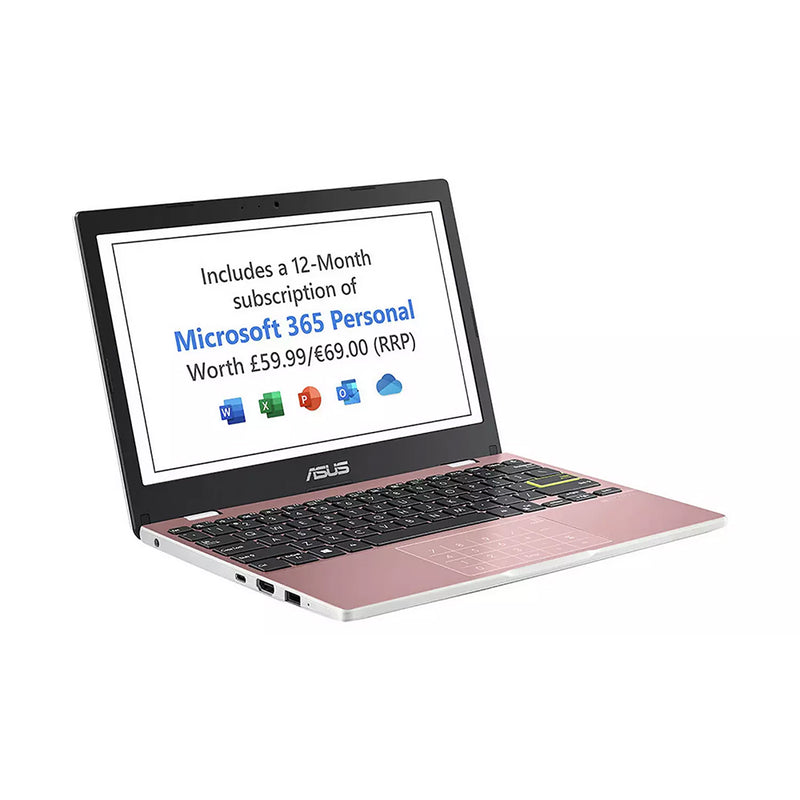 ASUS E210 11.6" HD 4GB RAM, 64GB eMMC Notebook Laptop - Pink (Microsoft 365 Personal 1-year included)