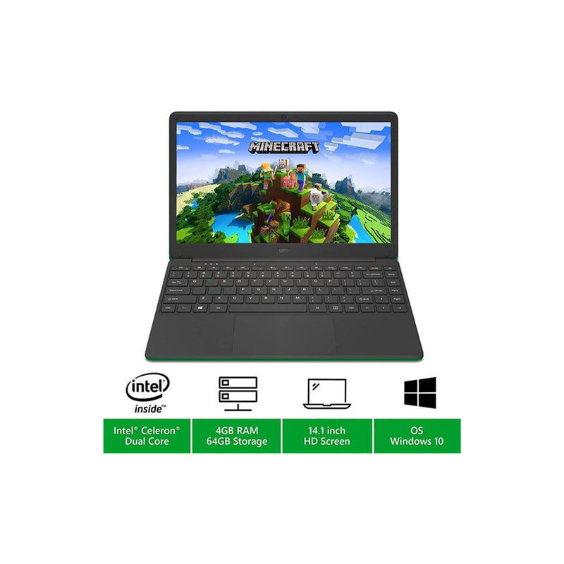Geo GeoBook 140 Minecraft Intel Celeron 4GB RAM 64GB Storage 14" Laptop +1 year MS365 Subscription - Green