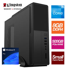 Small Form Factor - Intel i5 12400 6 Core 12 Threads 2.50GHz (4.40GHz Boost), 8GB Kingston RAM, 500GB Kingston NVMe M.2,DVDRW Optical, with Windows 11 Pro Installed - Small Foot Print for Home or Office Use - Pre-Built PC