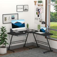 HOMCOM Office Gaming Desk L Shape Straight Corner Table Computer Work Station Laminated Sturdy Comfort w/ Keyboard Tray Black