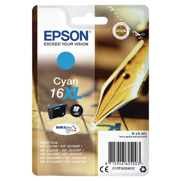 Epson 16XL Pen and Crossword Cyan High Yield Ink Cartridge 6.5ml - C13T16324012