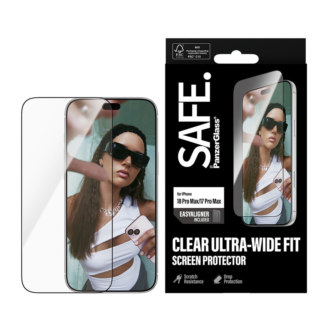 PanzerGlass SAFE. by Screen Protector iPhone 18 Pro Max | 17 Pro Max | Ultra-Wide Fit m. EasyAligner