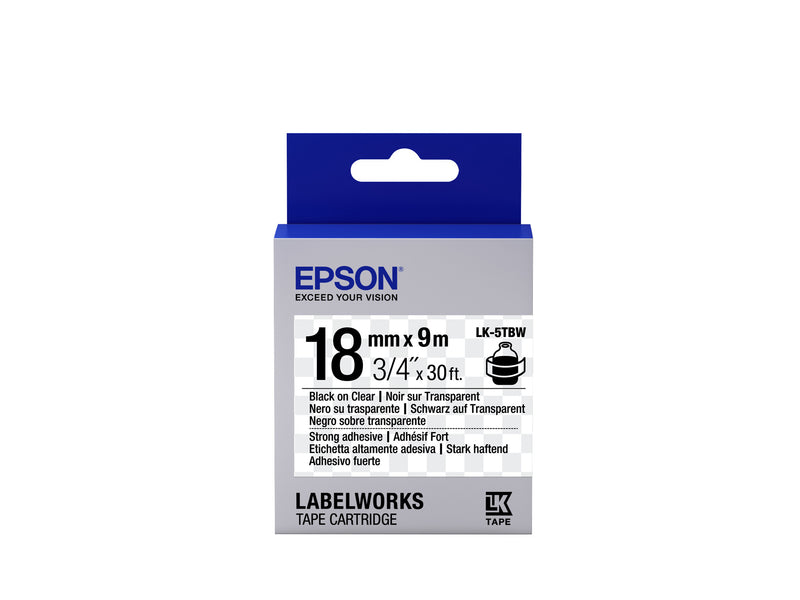 Epson Label Cartridge Strong Adhesive LK-5TBW Black/Transparent 18mm (9m)