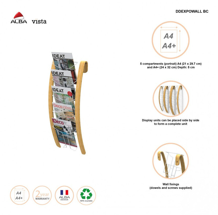 Alba 5-compartment wood and white wall display unit - image 8