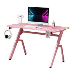 HOMCOM Gaming Desk Racing Style with RGB Lights - Pink
