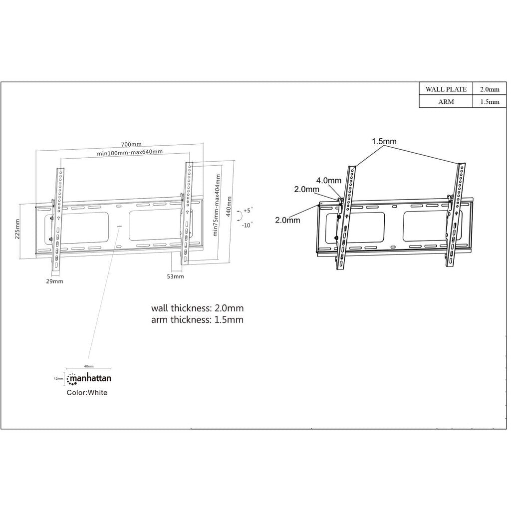 Manhattan Wall Mount for TV & Monitors (Tiltable), For screens 37" to 65", VESA compatibility: all between - image 5