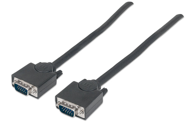 Manhattan VGA Monitor Cable, 1.8m, HD15 Male to Male, Higher SVGA Specification, Fully Compatible with VGA, Fully Shielded, Black, Lifetime Warranty, Equivalent to MXT101MM
