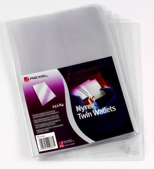 Rexel Nyrex Twin Wallets A4 Size Clear (25)