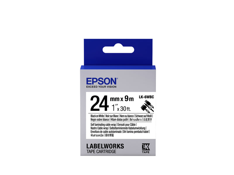 Epson Label Cartridge Self-Laminating Cable Wrap LK-6WBC Black/White 24mm (9m)