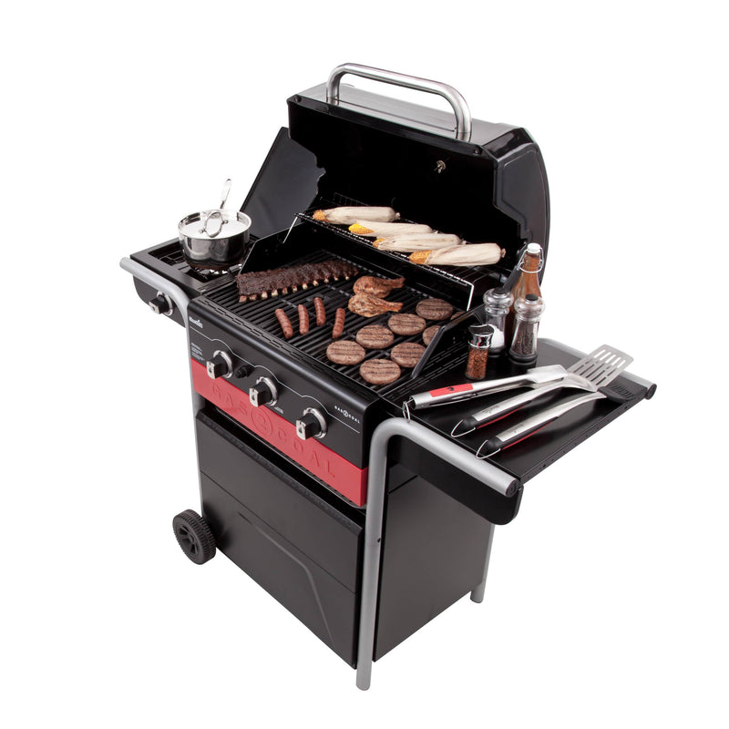Char-Broil GAS2COAL 330 Grill Cooking station Charcoal + Natural gas Black, Red, Stainless steel
