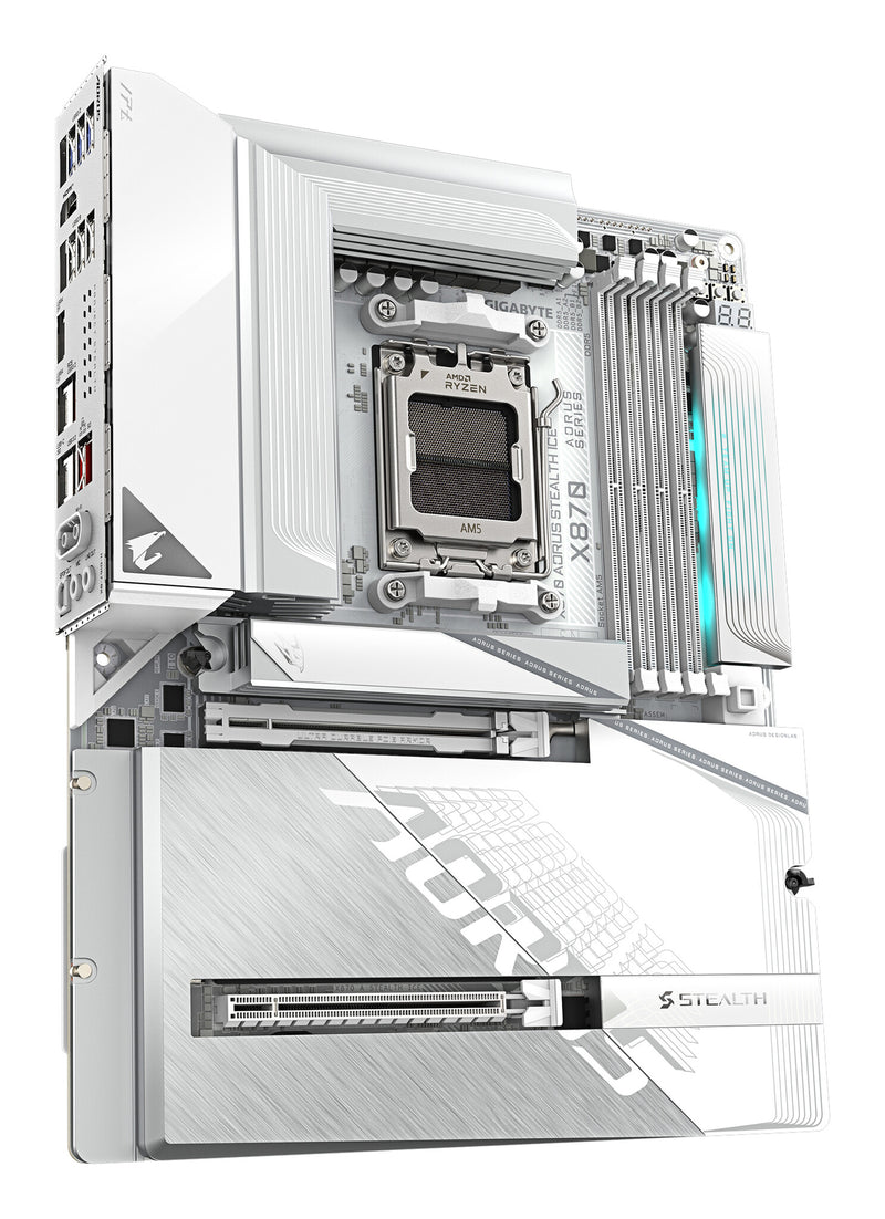 GIGABYTE X870 AORUS STEALTH ICE Motherboard - Supports AMD Ryzen 9000 CPUs, 16+2+2 Phases Digital VRM, up to 8200Hz DDR5 (OC), 2xPCIe 5.0 + 2xPCIe 4.0, Wi-Fi 7, 5 GbE LAN, USB 4