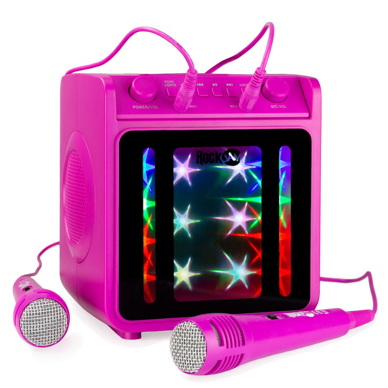 RockJam 10-Watt Rechargeable Bluetooth Karaoke Machine with Two Microphones, Voice Changing Effects & LED Lights