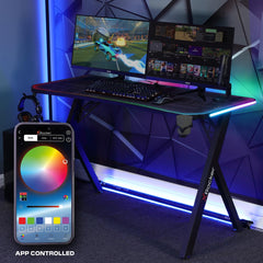 X Rocker Lumio XL Gaming Desk with 3 Sided app-controlled LED Lighting - Black