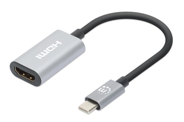 Manhattan USB-C to HDMI Adapter Cable, 4K@60Hz, 11cm, USB-C Male to HDMI Female, Black/Silver, Three Year Warranty
