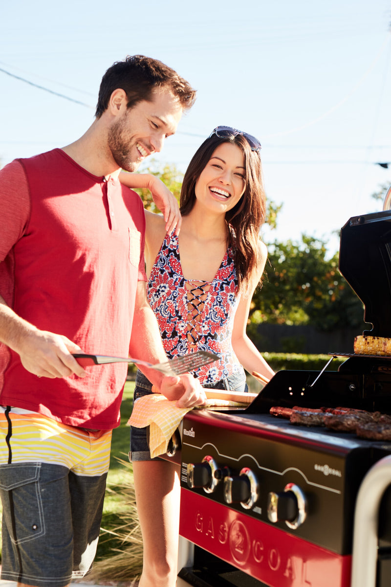 Char-Broil GAS2COAL 330 Grill Cooking station Charcoal + Natural gas Black, Red, Stainless steel