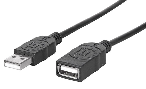 Manhattan USB-A Extension Cable, 1m, Male to Female, USB 2.0, 480 Mbps, Hi-Speed USB, Black, Lifetime Warranty, Equivalent to USBEXTAA3BK
