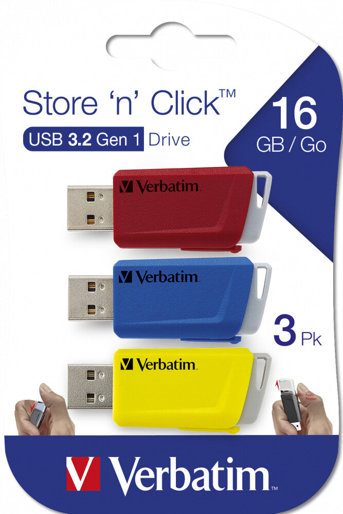 Verbatim Store 'n' Click - USB 2.0 Drive 3.2 GEN1 - 3x16 GB - Red/Blue/Yellow - image 2