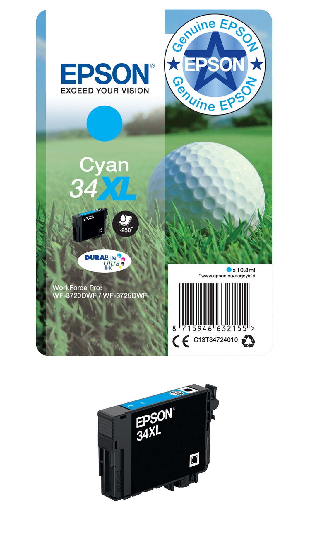 Epson Golf ball 34XL DURABrite Ultra Single Cyan Ink - image 2