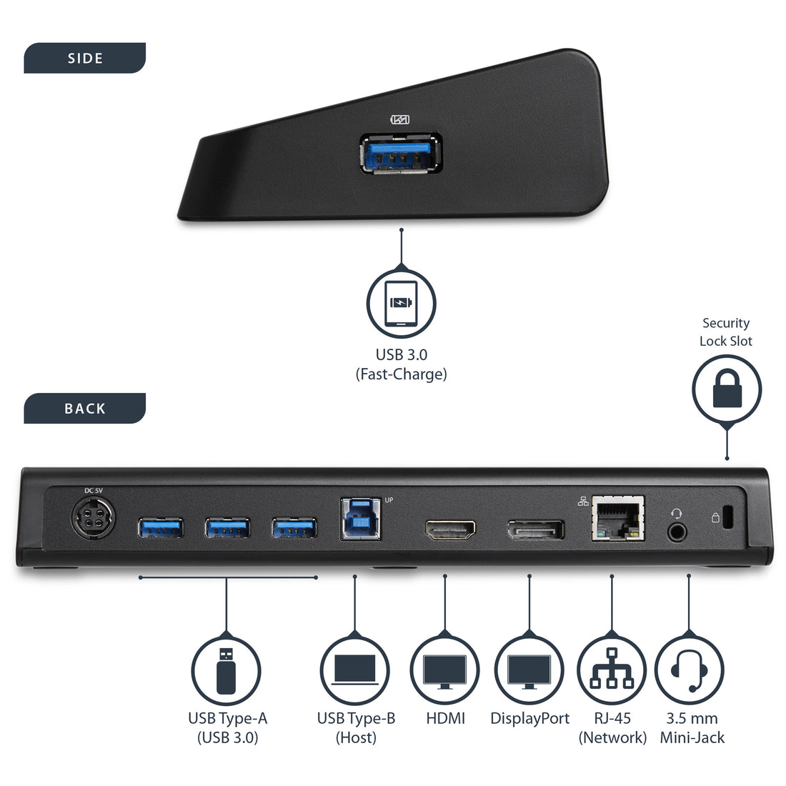 StarTech.com USB 3.0 Docking Station Dual Monitor with HDMI & 4K DisplayPort - USB 3.0 to 4x USB-A, Ethernet - image 9