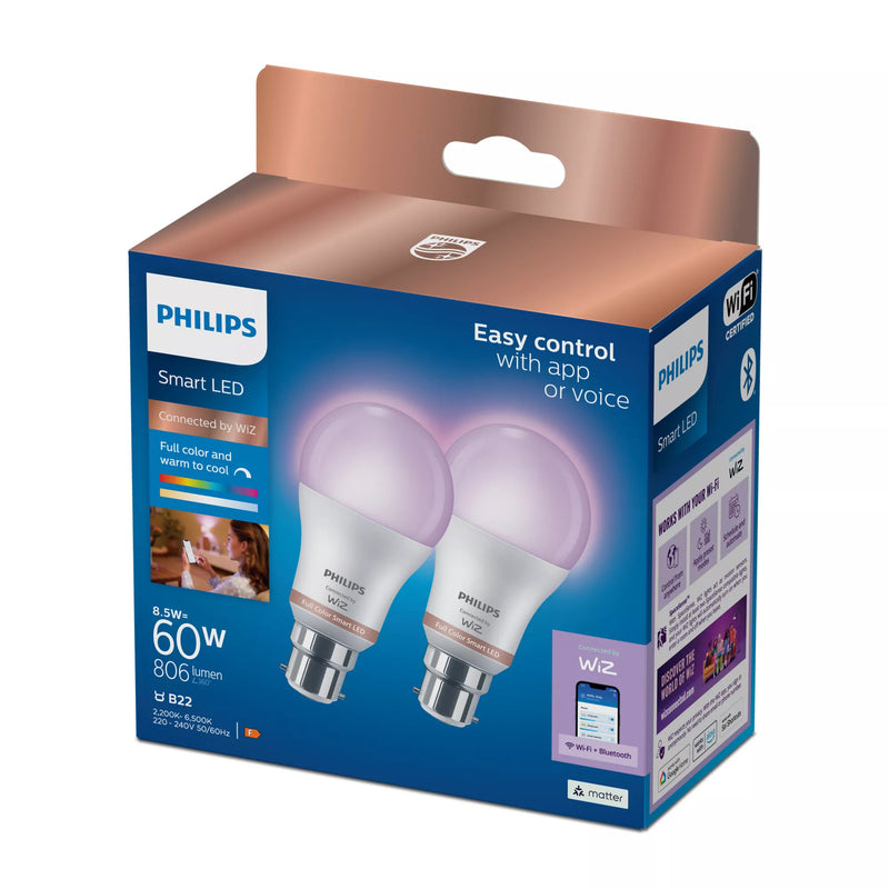 Philips Bulb 8.5W (Eq.60W) A60 B22 x2