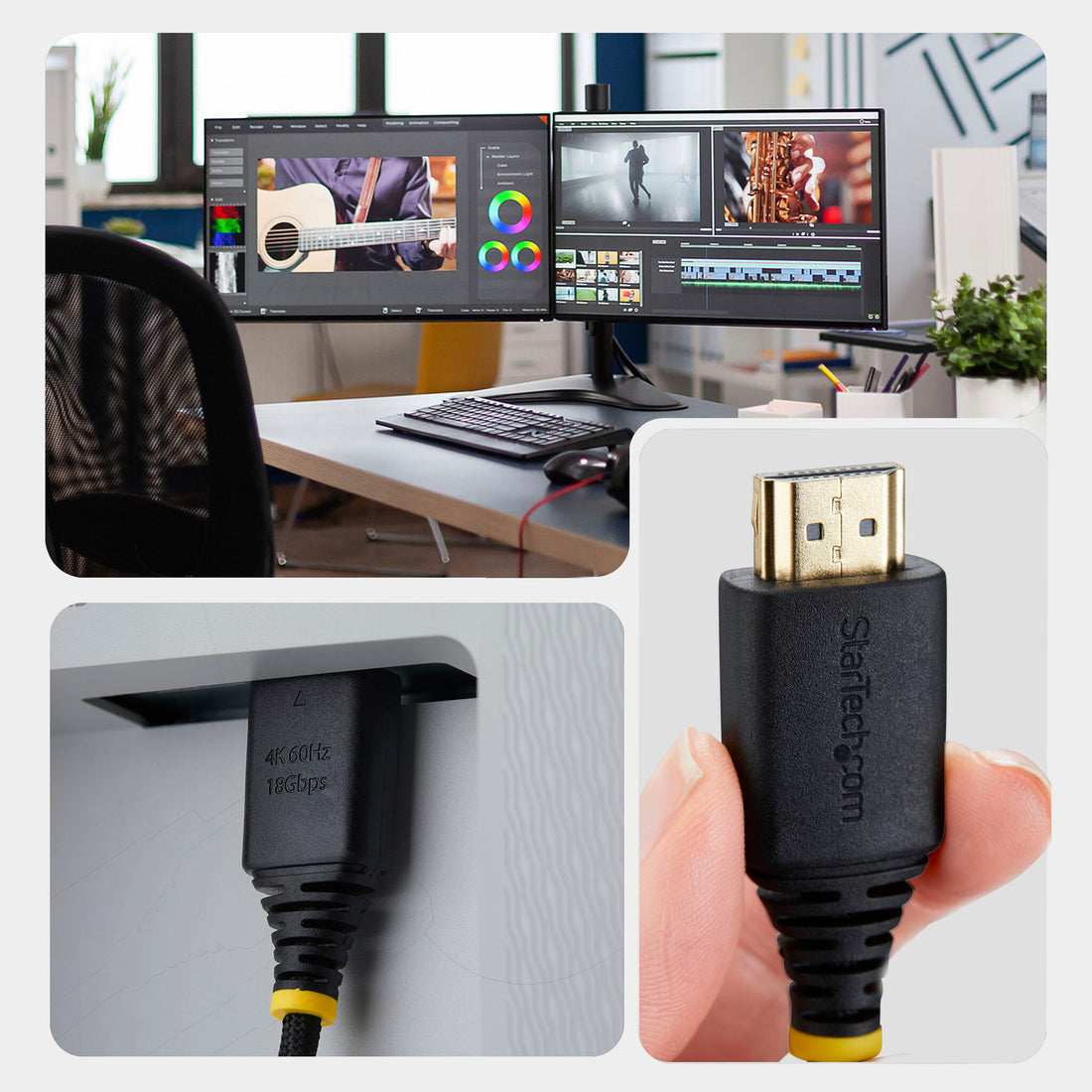 StarTech.com 2m (6ft) High Speed HDMI Cable with Gripping Connector, Ultra Flexible HDMI Cable, 4K 60Hz/1440p