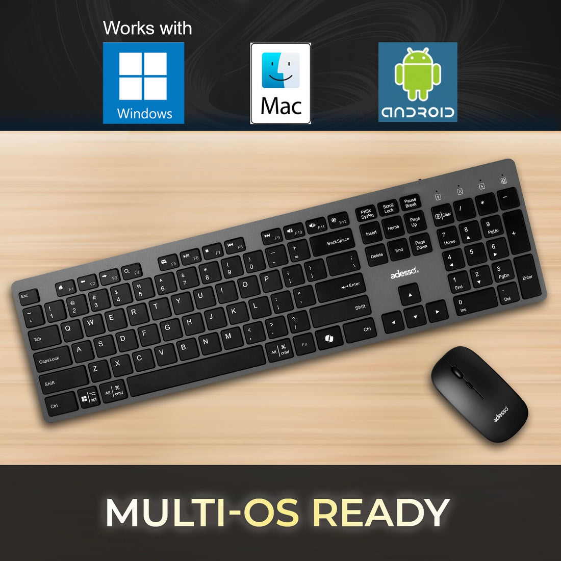 Adesso WKB-7300CB keyboard Mouse included Office RF Wireless QWERTY UK English Black - image 9