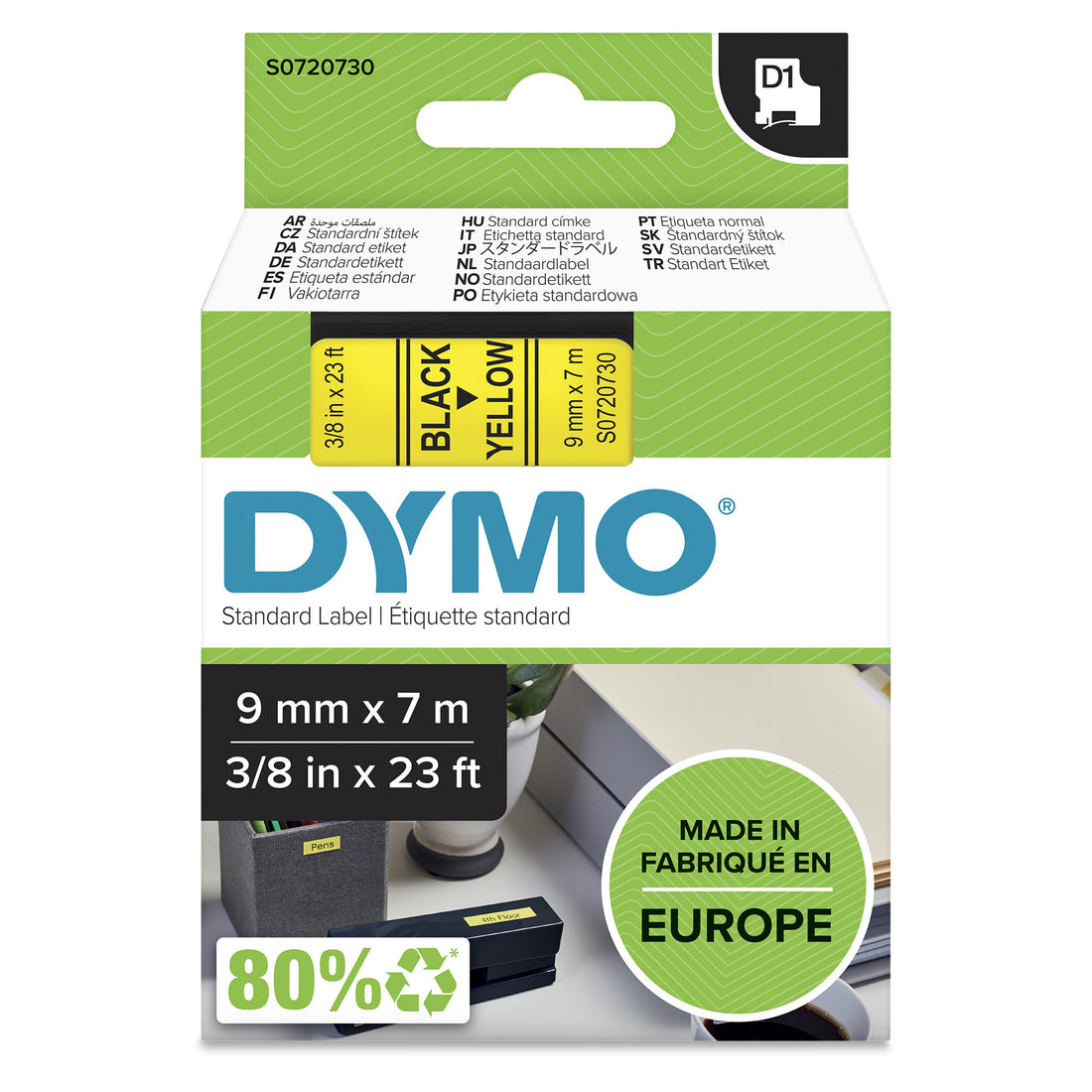 DYMO Authentic D1 Labels | Black Print on Yellow Tape | 9 mm x 7 m | Self-Adhesive Labels for LabelManager