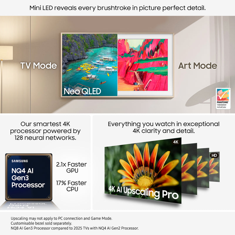 Samsung 2025 75" The Frame Pro Art Mode Neo QLED 4K HDR Smart TV 190.5 cm (75") 4K Ultra HD Wi-Fi Black