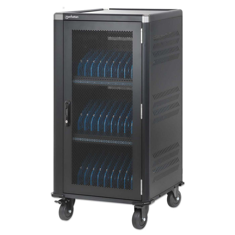 Manhattan Laptop Charging Cabinet Trolley/Cart via USB-C 65W 16" 30-bay, Suitable for USB-C laptops (to 16")