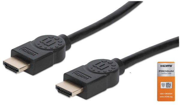 Manhattan Certified Premium HDMI 4K@60Hz Cable with Ethernet, 3m, Suitable for ALL 4K & 1080p/HD Uses - When Upgrading Now or Have It Ready for When You Need It, Black, High Speed, Lifetime Warranty, Equivalent to HDMM3MP