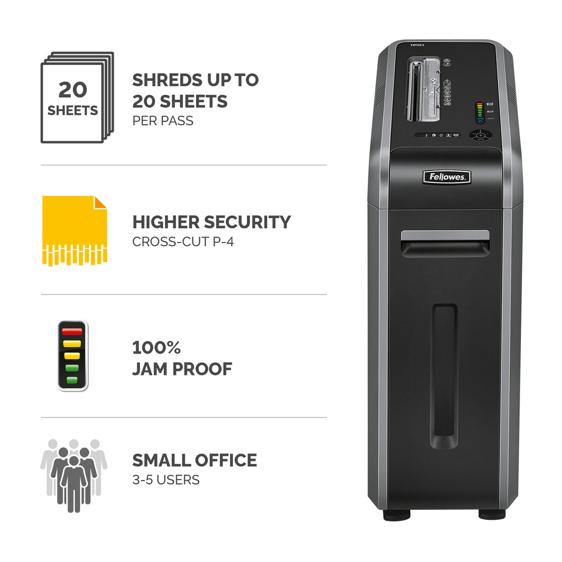 Fellowes Paper Shredder 125Ci 20 Sheet Cross Cut Shredder with 53 Litre Bin High Security P4 - image 2