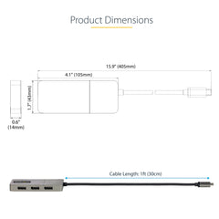 StarTech.com 3-Port USB-C Multi-Monitor Adapter, USB Type-C to 3x DisplayPort 1.4 MST Hub, Triple 4K 60Hz DP Laptop Display Extender / Splitter, HDR, Extra-Long Built-In Cable - Windows Only