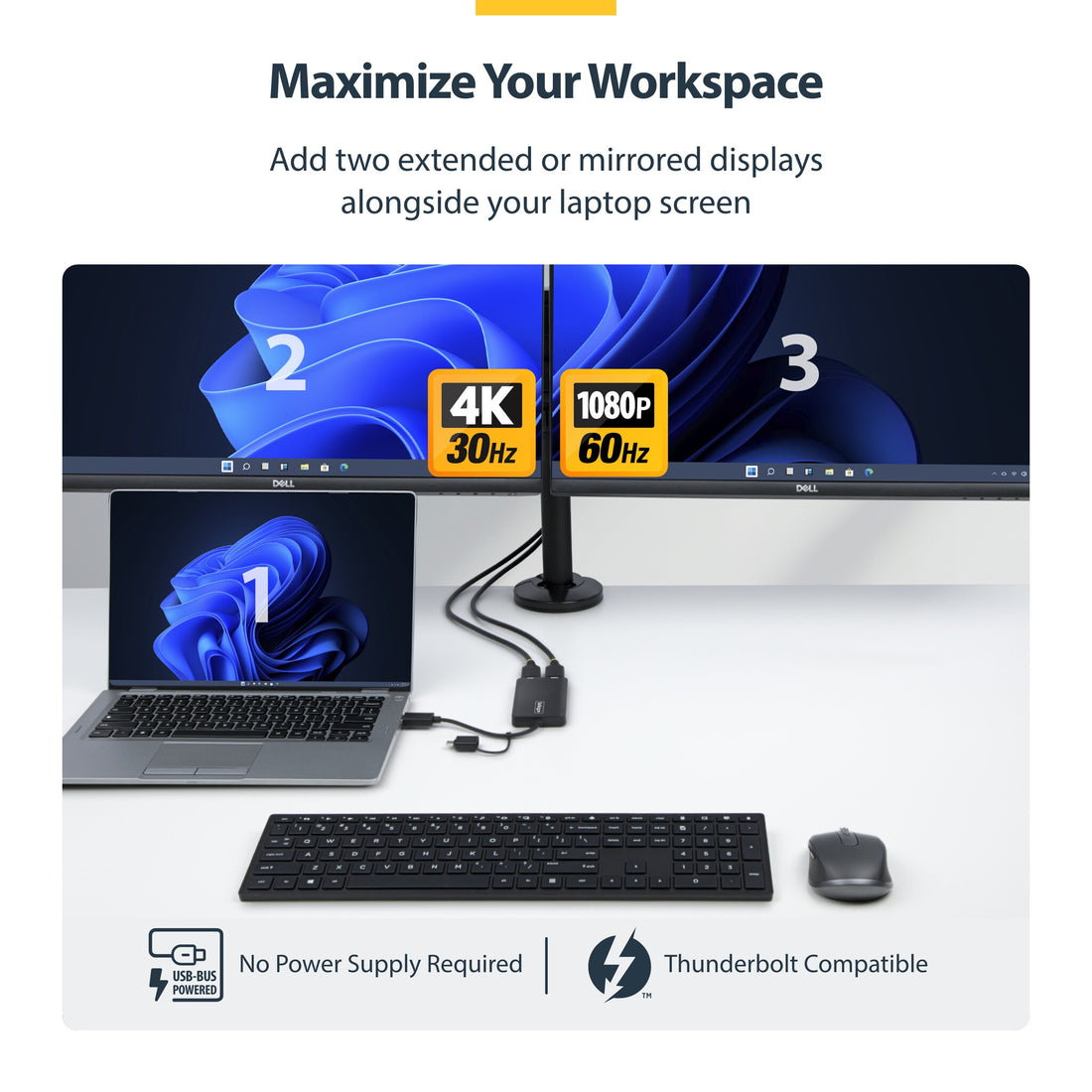 StarTech.com USB to Dual HDMI Adapter, USB A/C to 2x HDMI Displays (1x 4K30Hz, 1x 1080p), Integrated USB-A to - image 11