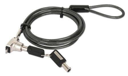 Manhattan Laptop Lock (Nano) with two keys, Compatible with Nano style locks, 1.5m cable, Anti theft, Strong steel cable - metal with clear PVC jacket, Notebook, Lifetime Warranty
