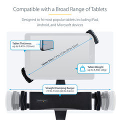 StarTech.com VESA Mount Adapter for Tablets 7.9 to 12.5in - Up to 2kg (4.4lb) - 75x75/100x100 VESA Patterns - Universal Anti-Theft Tablet VESA Mount Clamp - Secure Tablet Mount - Black