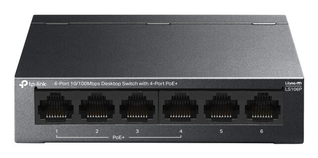 TP-Link LS106P network switch Unmanaged L2 Fast Ethernet (10/100) Power over Ethernet (PoE) Desktop Black