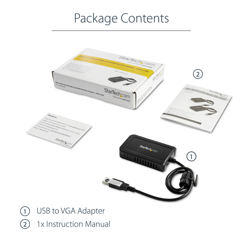 StarTech.com USB 2.0 to VGA Adapter, USB to VGA Monitor Converter for Windows, 1080p (no support for macOS/ChromeOS/Linux) - TAA