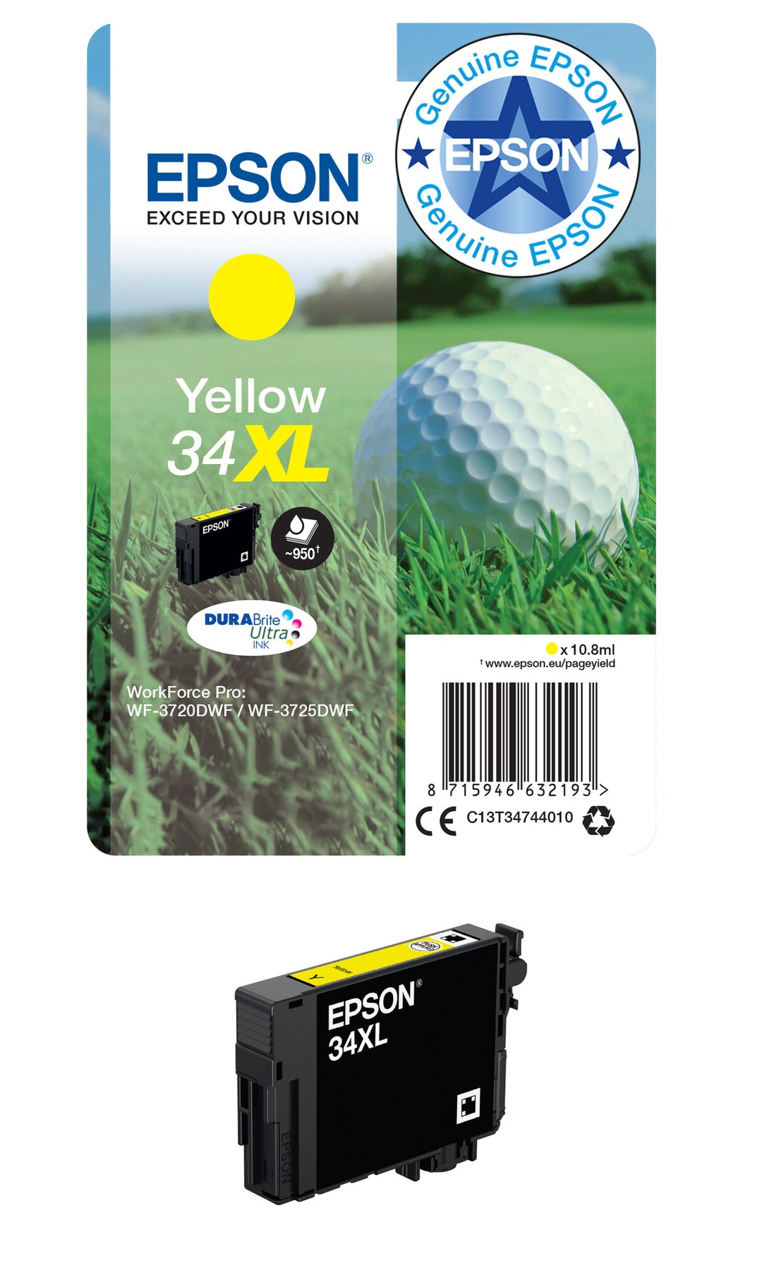 Epson Golf ball 34XL DURABrite Ultra Single Yellow Ink - image 2