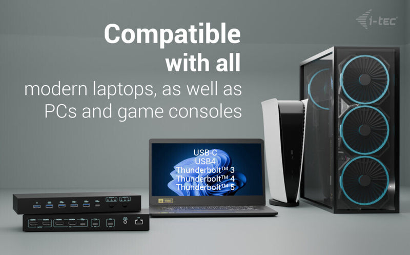 i-tec USB-C KVM Dock PRO for Three Hosts, Dual Video, with 2x Power Delivery, max 92W