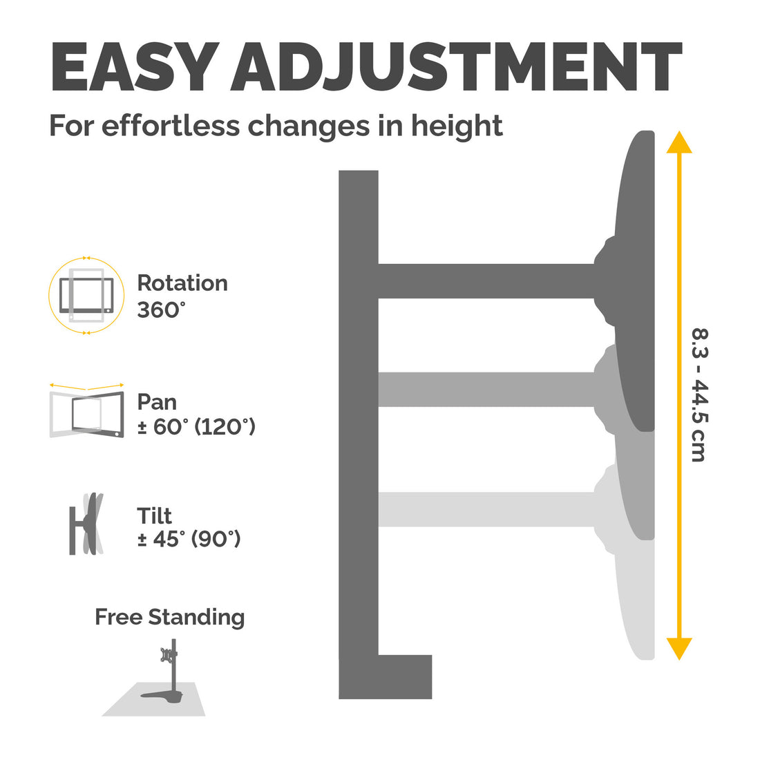 Fellowes Seasa Single Monitor Arm - Freestanding Monitor Mount for 8KG 32 inch Screens - Ergonomic Adjustable - image 4