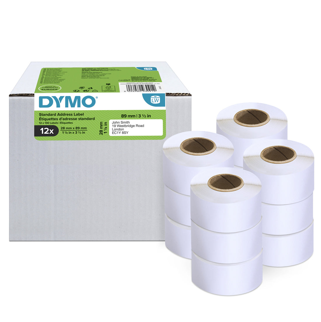 DYMO Authentic LabelWriter Address Labels | 28mm x 89mm | 12 Rolls of 130 Easy-Peel Labels (1,560 Count)