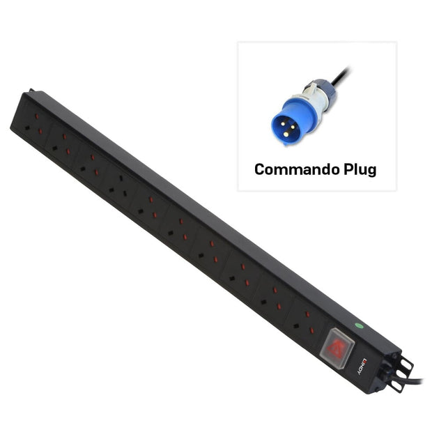 Lindy 10 Way UK Mains Sockets, Vertical PDU with Commando Plug | Back ...