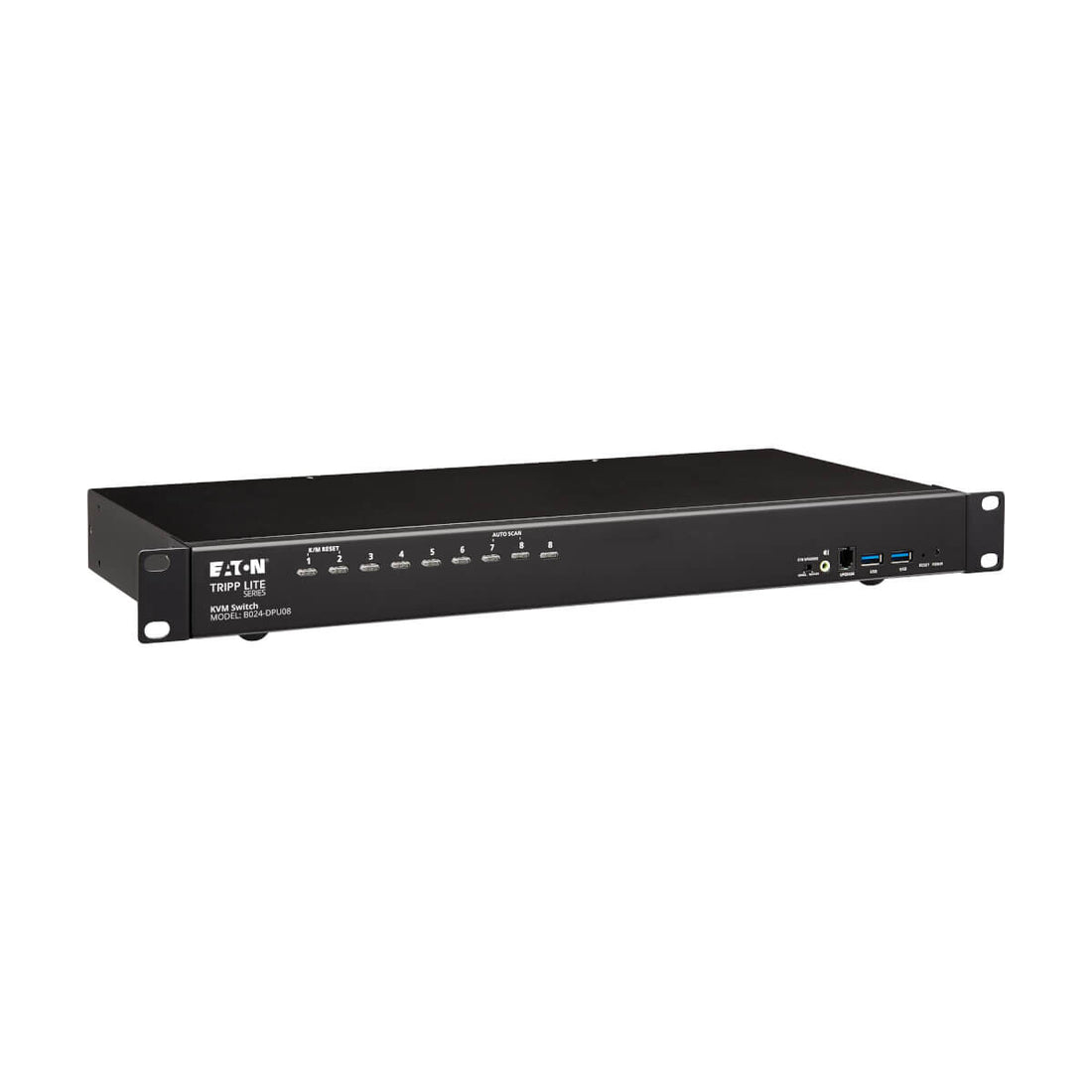 Tripp Lite B024-DPU08 8-Port DisplayPort/USB KVM Switch with Audio/Video and USB Peripheral Sharing, 4K 60 Hz, 1U Rack-Mount