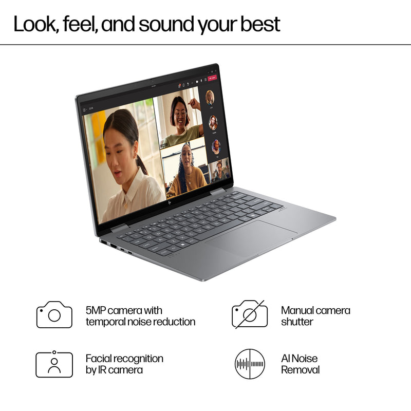 HP ENVY x360 2-in-1 Laptop 14-fc0007na Intel Core Ultra 5 125U Hybrid (2-in-1) 35.6 cm (14") Touchscreen 2K 16 GB LPDDR5-SDRAM 512 GB SSD Wi-Fi 6E (802.11ax) Windows 11 Home Grey