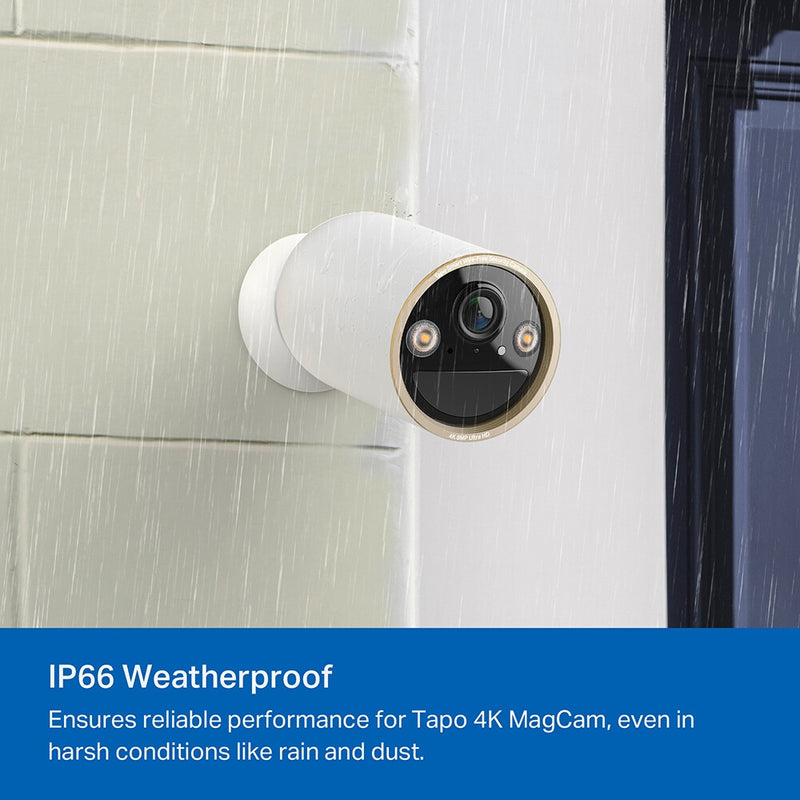 TP-Link Tapo Wire-Free Indoor/Outdoor Security Camera SPEC:4K UHD (3840x2160), H.265/H.264 Supported, 16x UHD Digital Zoom, 2.4/5 GHz Dual Band Wi-Fi, 10000mAh Rechargeable Lithium-ion Battery