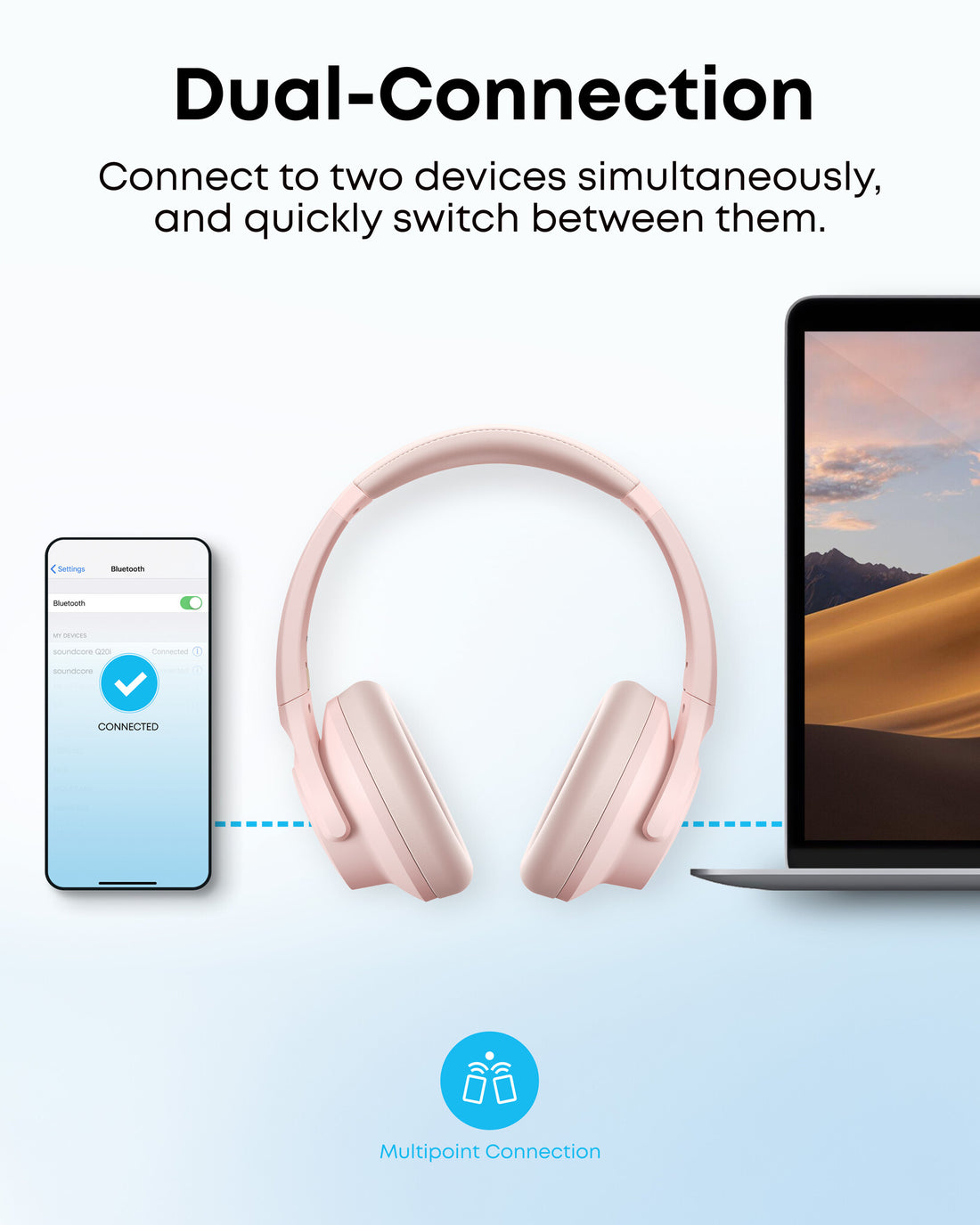 Soundcore Q20i Plus Hybrid Active Noise Cancelling Over-Ear Bluetooth Headphones - Pink - image 7