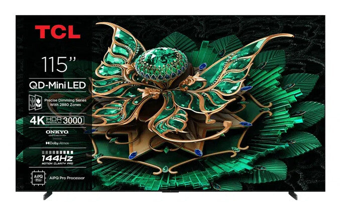 TCL -UK 115 inch Premium QD-Mini LED 144Hz 4K HDR 3000 nits Onkyo 4.2.2 Smart Google TV