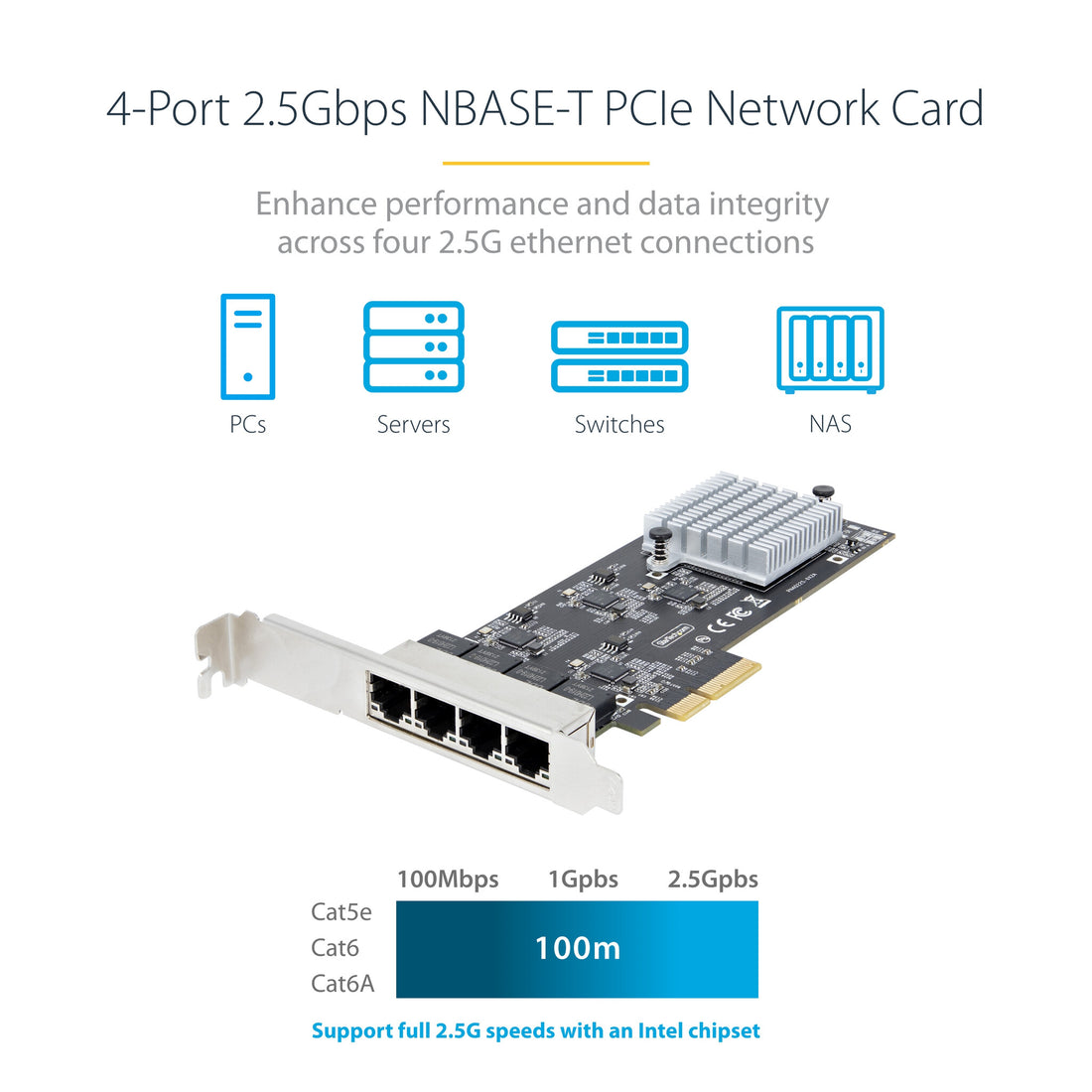 StarTech.com 4-Port 2.5Gbps NBASE-T PCIe Network Card, Intel I225-V, Quad-Port Computer Network Card - image 7