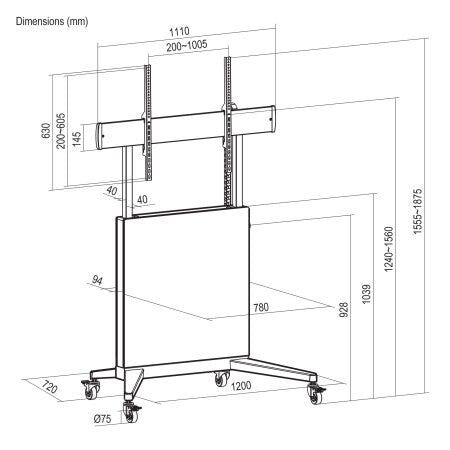 Manhattan Trolley Mount Stand for TV & Monitors (tool free height adjust), For screens:60" to 100",VESA:all - image 6