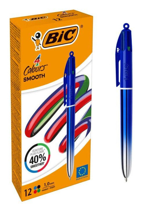 BIC Colors Smooth Black, Blue, Green, Red Twist retractable ballpoint pen Medium 12